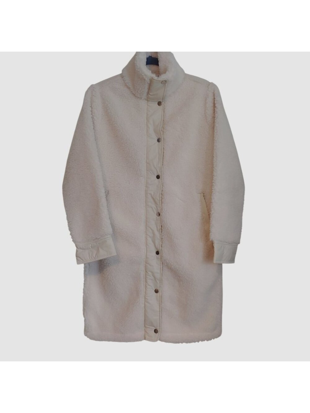 Abercrombie Cozy Day Hybrid Coat Quilted Sherpa Teddy Fleece Longline Ivory XS
